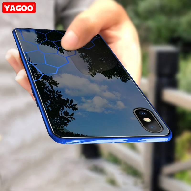 YAGOO Phone Case For iPhone XS MAX XR X 7 Plus 8+Tempered Glass Back Case Cover For Apple iPhone XS Max 6S 7 8 Plus Coque Fundas