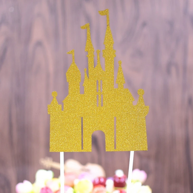 10 шт. блеск замок торт Топпер Bling Золотой Серебряный романтический Принцесса замок торт Топпер с пластиковой Палкой Украшения Торта