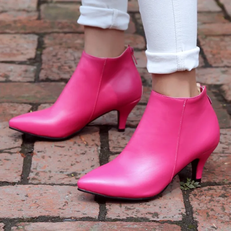 

Big Size 11 12 13 14 15 16 17 Fashion boots with pointed, thin heel and high heel, zipper, short tube and artificial short plush