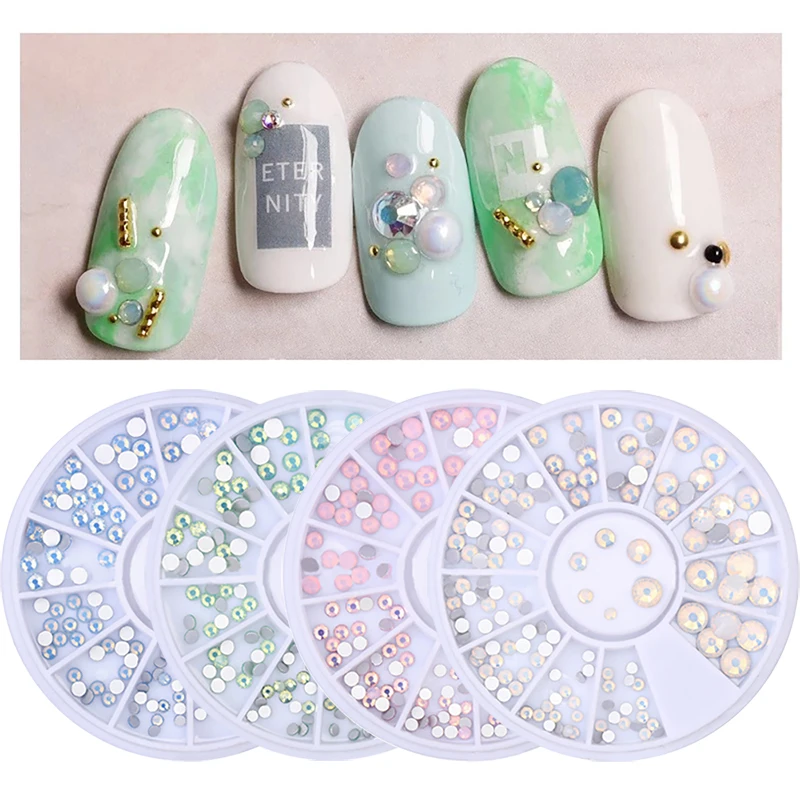 

Opal Nail Rhinestone Flat Back Pink AB Color 3D Nail Art Decoration In Wheel Manicure DIY Design Tools