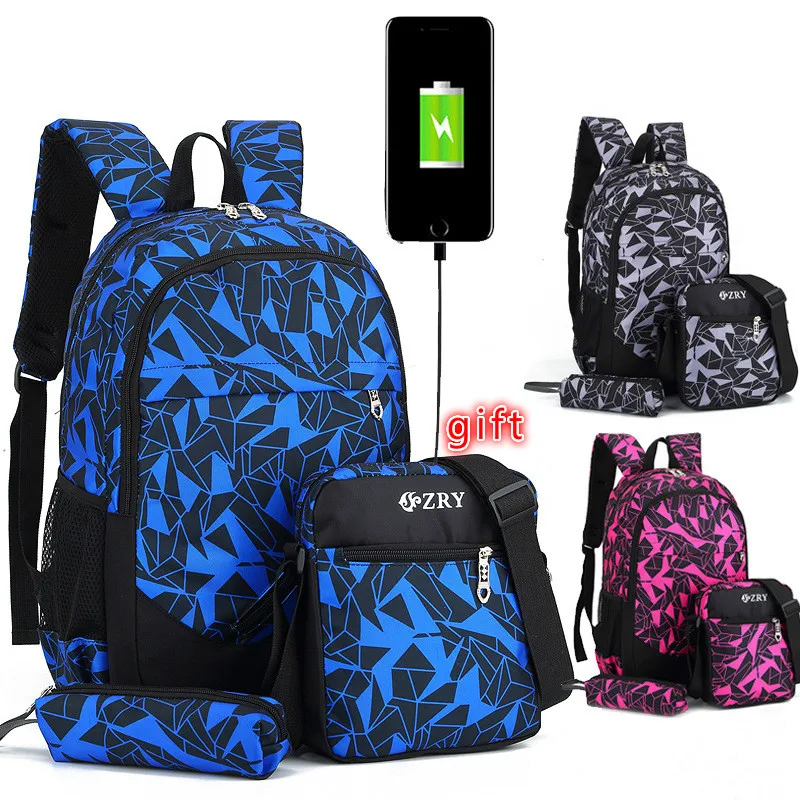 2018 Boys School Backpack set for teenager Children Camouflage Travel Knapsack Kids Schoolbag ...