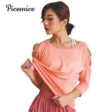 Picemice, Спортивная футболка для фитнеса, женская, одноцветная, лето, Осень, спортивные футболки, полые, для йоги, топы, сексуальные, свободные, женские футболки