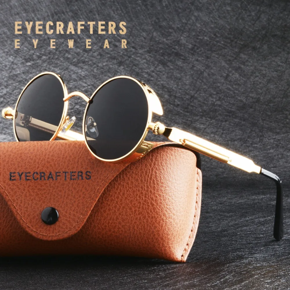 

Black Lens Metal Polarized Sunglasses Gothic Steampunk Sunglasses Mens Womens Fashion Retro Vintage Side Shield Eyewear Shades