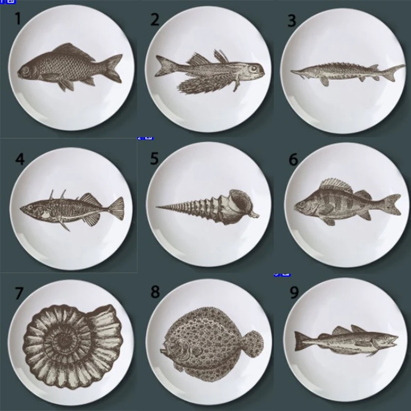 Тарелка для морского дна, тарелка для рыбных животных, домашнее украшение, рождественские украшения для ужина, декоративная настенная посуда, китайские настенные тарелки