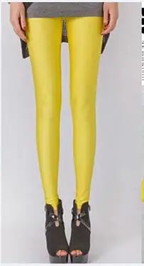 Женские однотонные флуоресцентные Блестящие брюки леггинсы спандекс - Цвет: Цвет: желтый