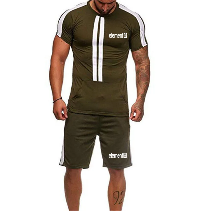 

2019 summer fashion brand man-tracksuit soccer set men tide brand suit two pieces sets gyms fitness clothing patchwork set 3XL