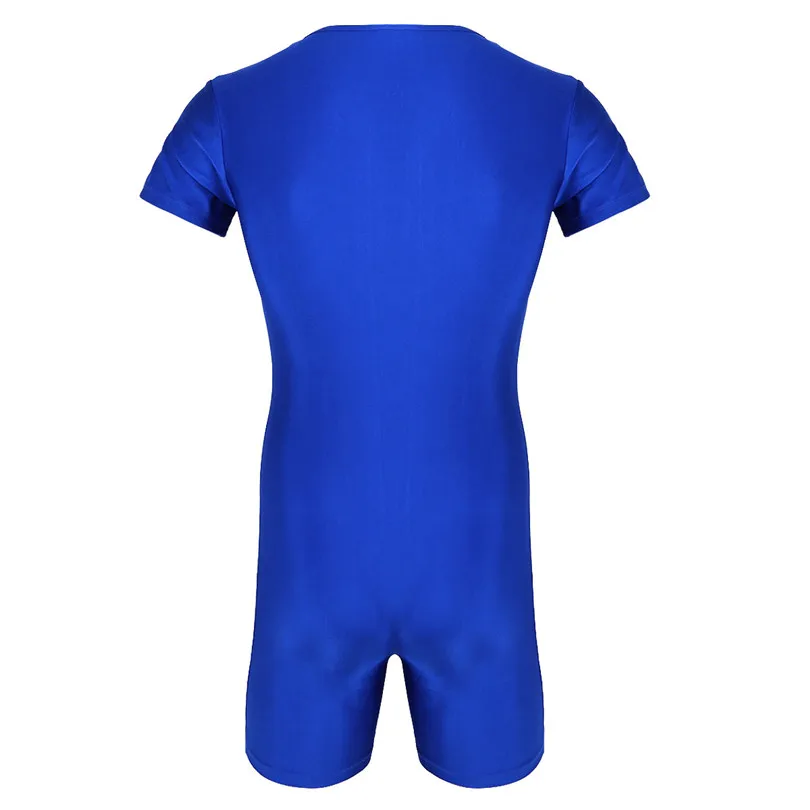 iEFiEL Newest Mens One-piece Short Sleeve Front Zipper Boxer Briefs Bodysuit Jumpsuit Leotard Underwear Male Nightclub Clothes -