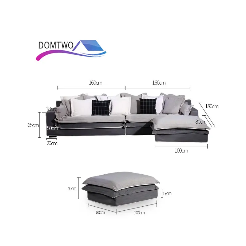 living room Furniture Corner House type cotton Down sofa customizable