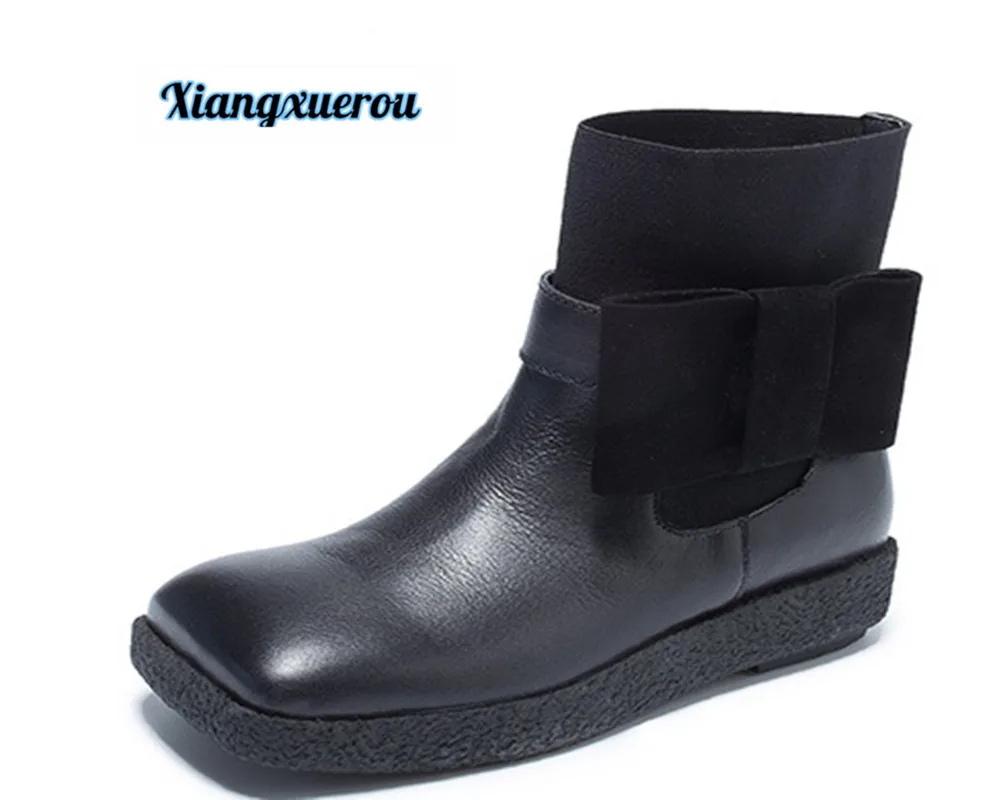 

Xiangxuerou 2018 autumn winter new bowknot leisure elegant leather ankle bootss
