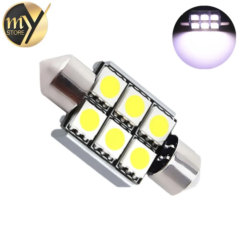 10pcs 36mm 6 SMD 5050 Pure White Dome Festoon CANBUS OBC Error Free Car 6 LED Light Lamp Bulb V10 12V c5w led car