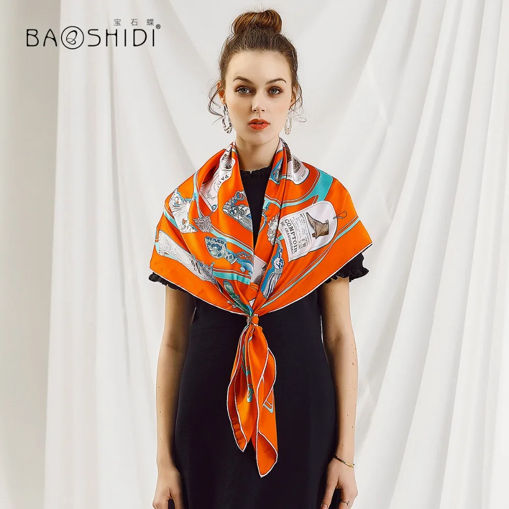 Шарф BAOSHIDI Женский шарф из 100% шелка и сатина роскошный подарок для женщин ручная