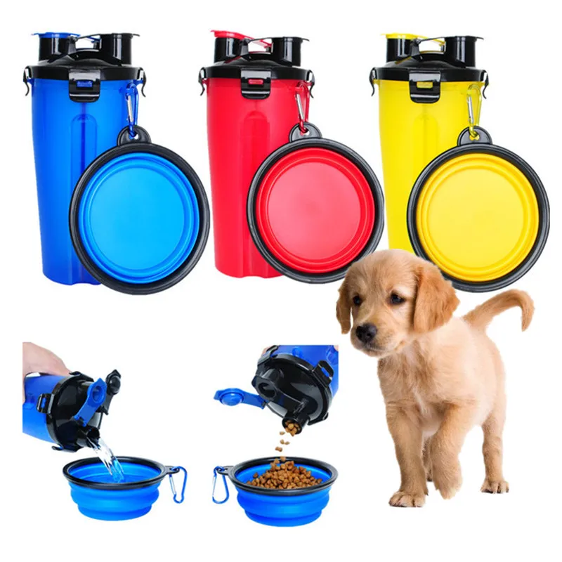 Dural Function Pet Food Water Container Bottle Bowl Portable Dog Travel Water Food Feed Bowl