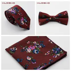 HUISHI Новый дизайн 6 см хлопок тонкий галстук Набор Цветочный платок-галстук и бабочкой Бизнес Свадебная вечеринка печати средства ухода за