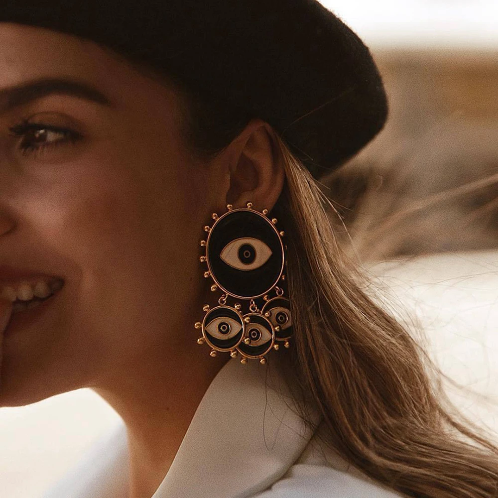 

2019 New Fashion Black Color Evil Eye Big Statement Earring Punk Exaggerated Dripping Oil Evil Eye Drop Earring Party Jewelry