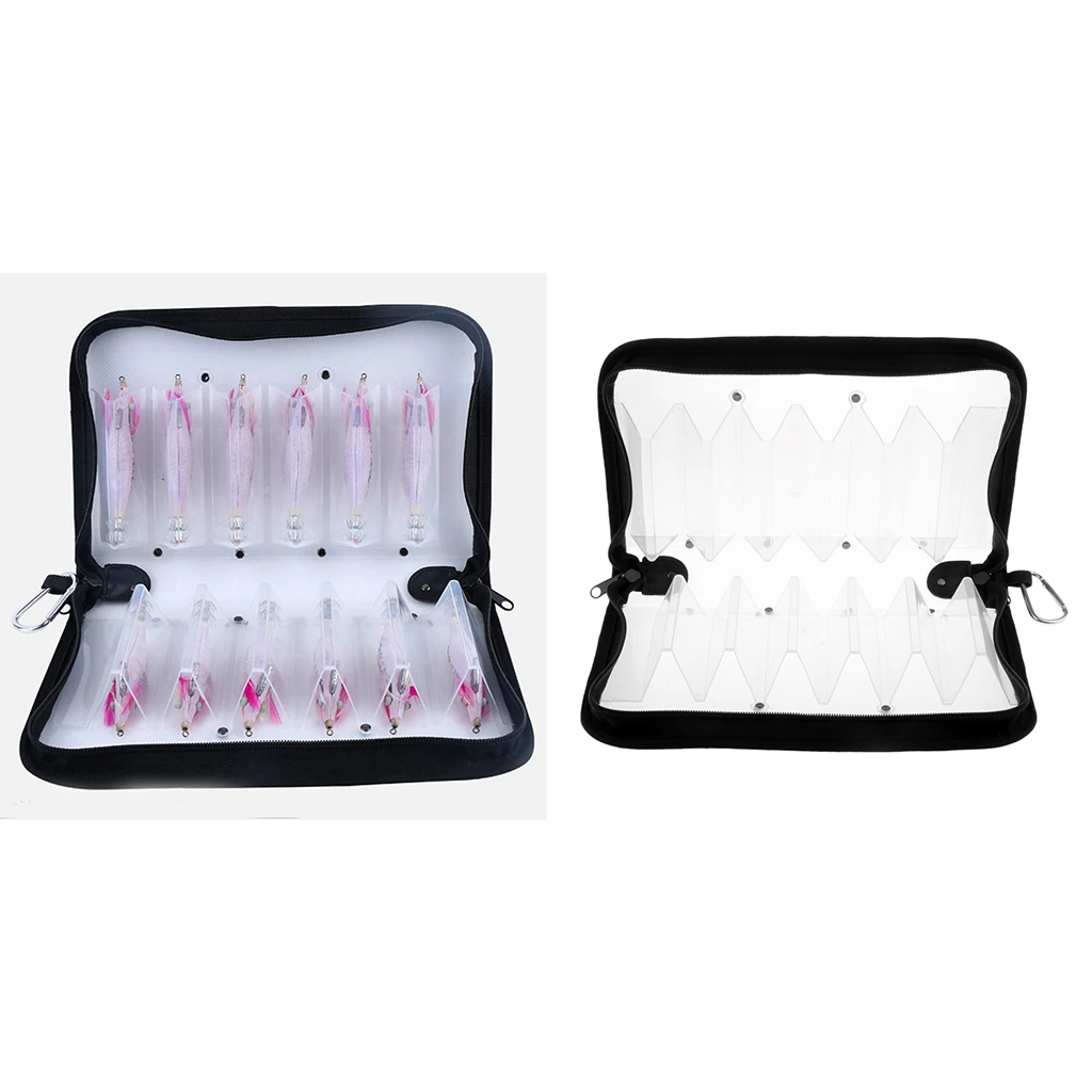 2pcs 12 Compartments Squid Jig Lure Zipped Bag Wallet Case Pouch Both Side Storage Tackle Bag Clear