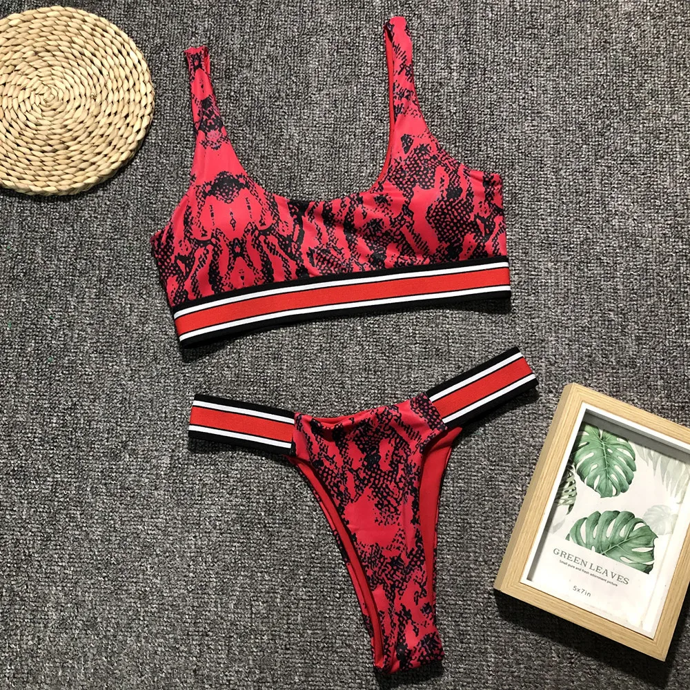 

2019 Blast Lady split swimsuit hot strap bikini snake leather print bikinis leopard print swimwear