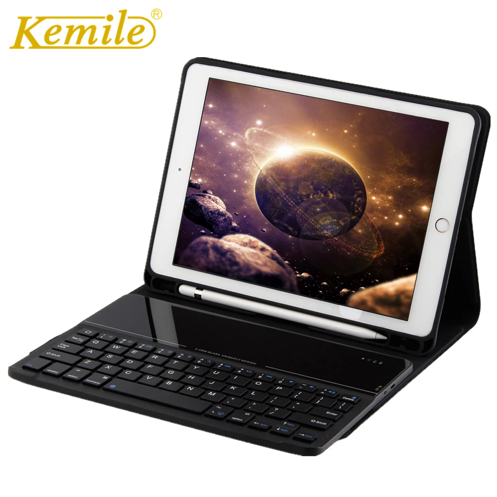 Чехол для iPad 2017 2018 9 7 Kemile удаляемый беспроводной Bluetooth 3 0 с клавиатурой держателем