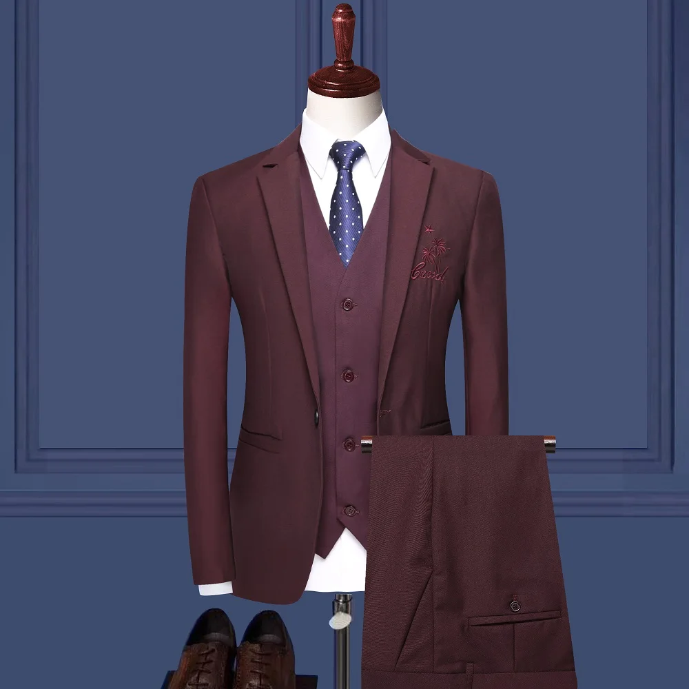 2019 мужской костюм, пиджак + брюки + жилет, комплект из трех предметов, вязаный свитер в китайском стиле, костюм/Размер M-4XL, мужской костюм