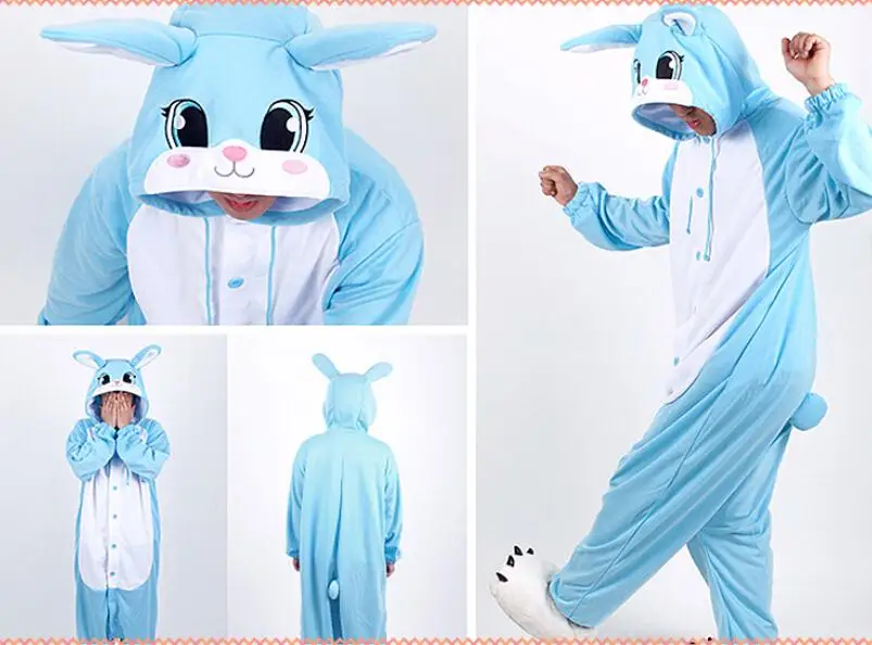 

New Adult Animal Bule Rabbit Cosplay Pajamas Onesie Sleepwear Costume