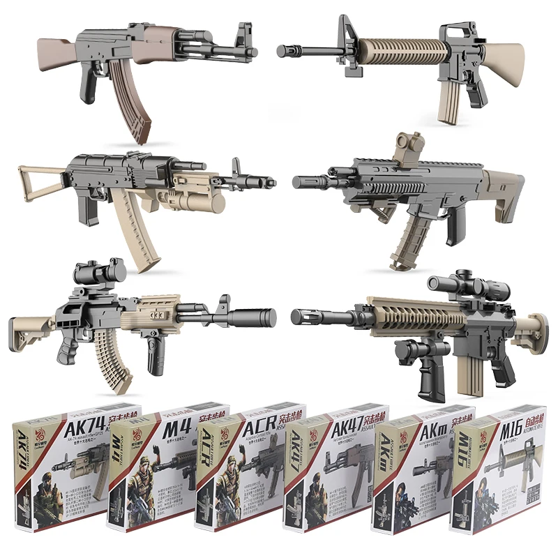 6 шт./компл. 1:6 ружьё модель AK47 AK74 AKM дуги M4 M16 Пластик картина собрать Военный имитационная модель Книги об оружии для фигурку