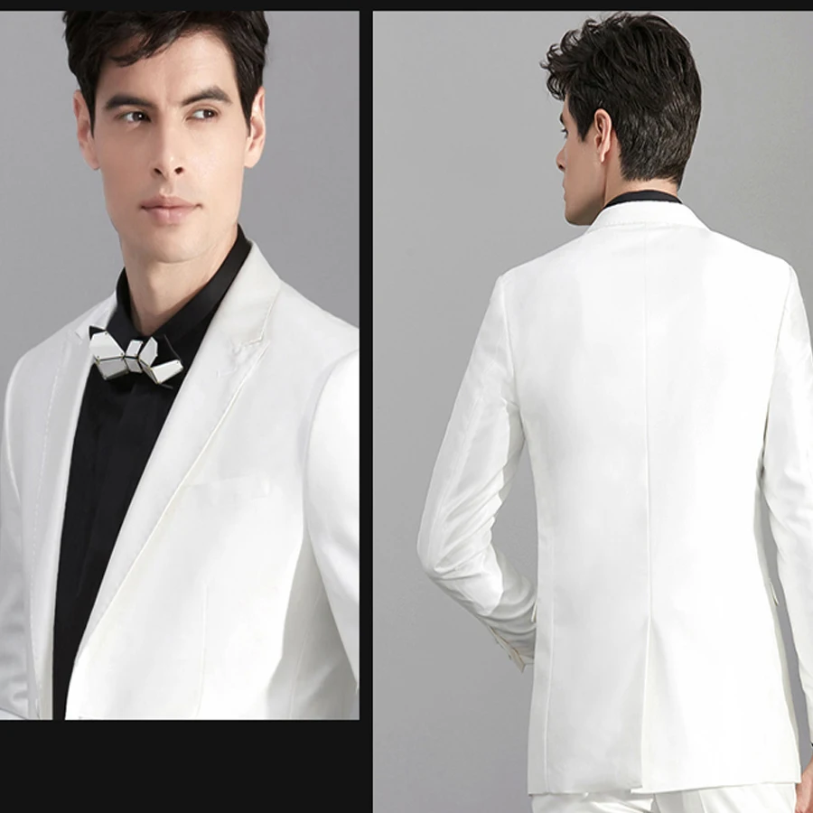 Classic White Weeding Suits Fashion Groom Tuxedos Evening Business Prom Party Suits Slim Peak Lapel Single Breasted 2 Pieces