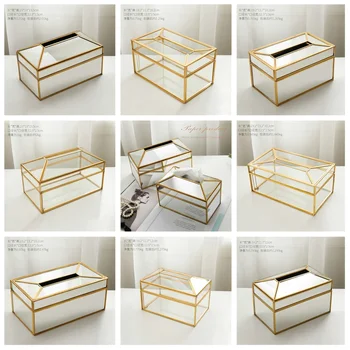 

Gold Metal Mirror tissue box Elegant glass makeup tissue storage napkin holder Desktop Storage Box Home Jewelry Decoration