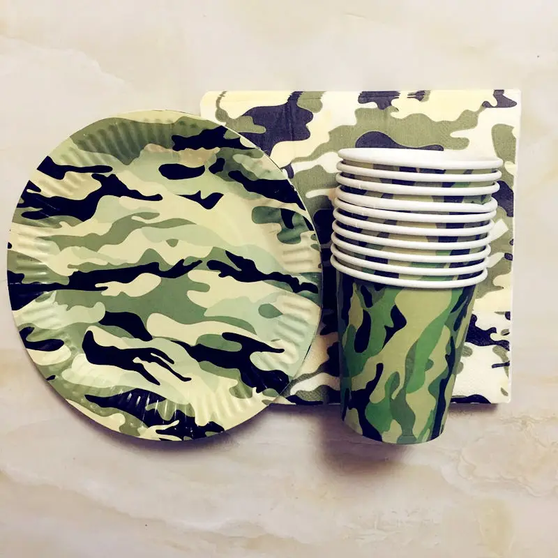 

40PCS/set Camouflage Theme Disposble Tableware Sets 10pcs 7inch Plates+10pcs Cups+20PCS Napkins Camouflage Party Decor Supplies