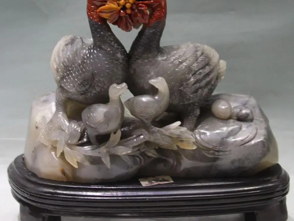 8"Natural Shou Shan Stone Pure Hand Mandarin duck Aix galericulata