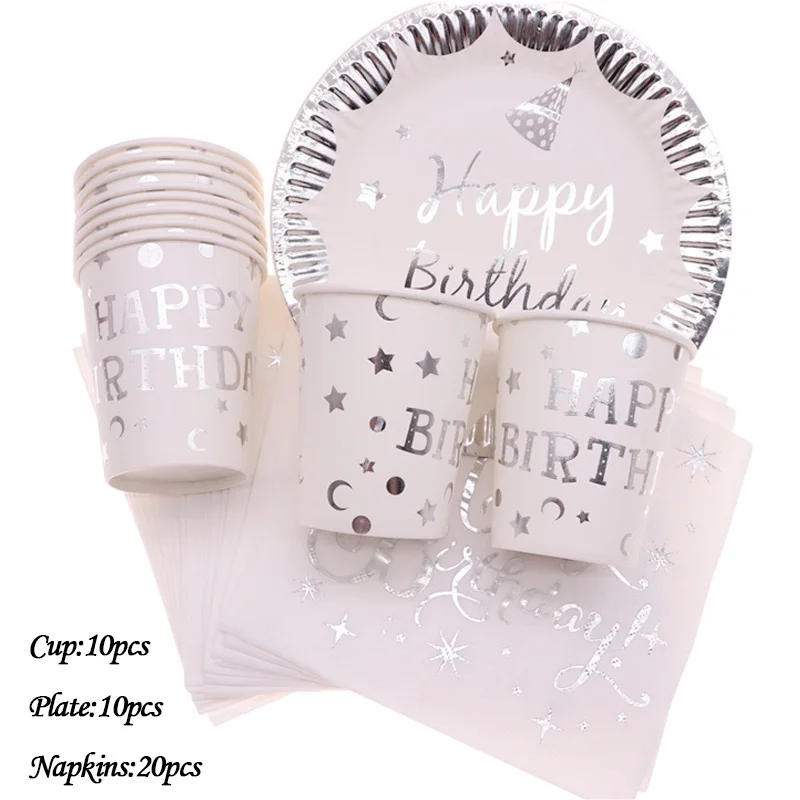 Best 20pcs lot Star Flower Sliver Foil tableware Plate Cup Paper Disposable wedding party happy birthday birthday