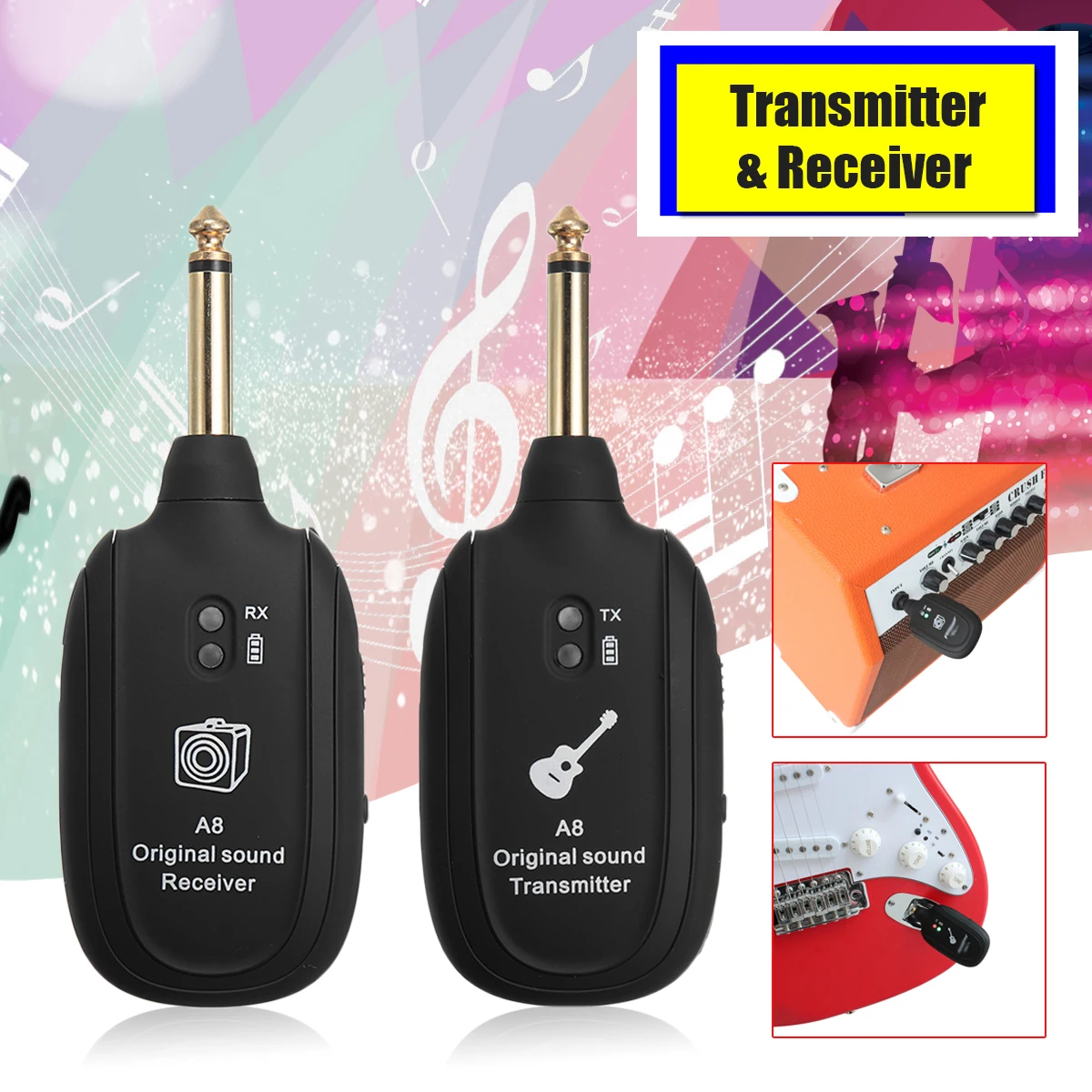

Audio Transmitter Receiver System Wireless For Guitar Violin Electric Instrument Anti-jamming Rechargeable Black Plastic Durable