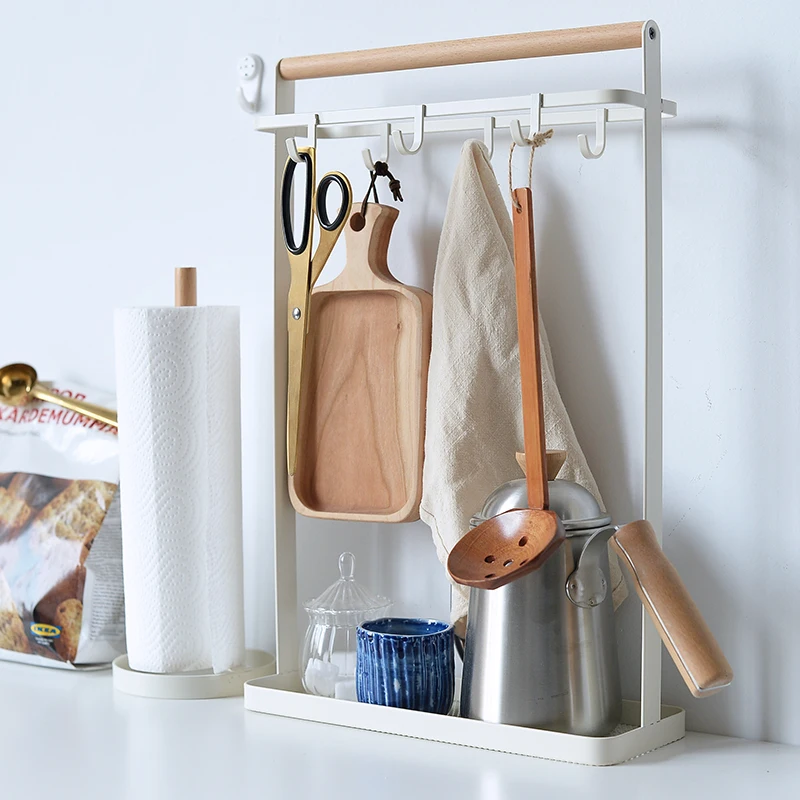 

Vogue Nordic Metal Wood Storage Shelf with Grid Bottom Tray Key Cup Condiment bottles Holders Storage Organizer for Home