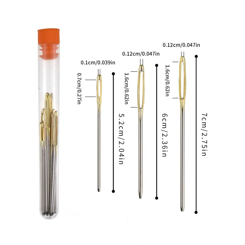 Новинка, 12 шт., большие иглы для глаз, острый золотой хвост, нержавеющая сталь, смешанный размер, шерсть, 5,2-7 см, игла для шитья, вышивка, гобелен, инструмент для мамы