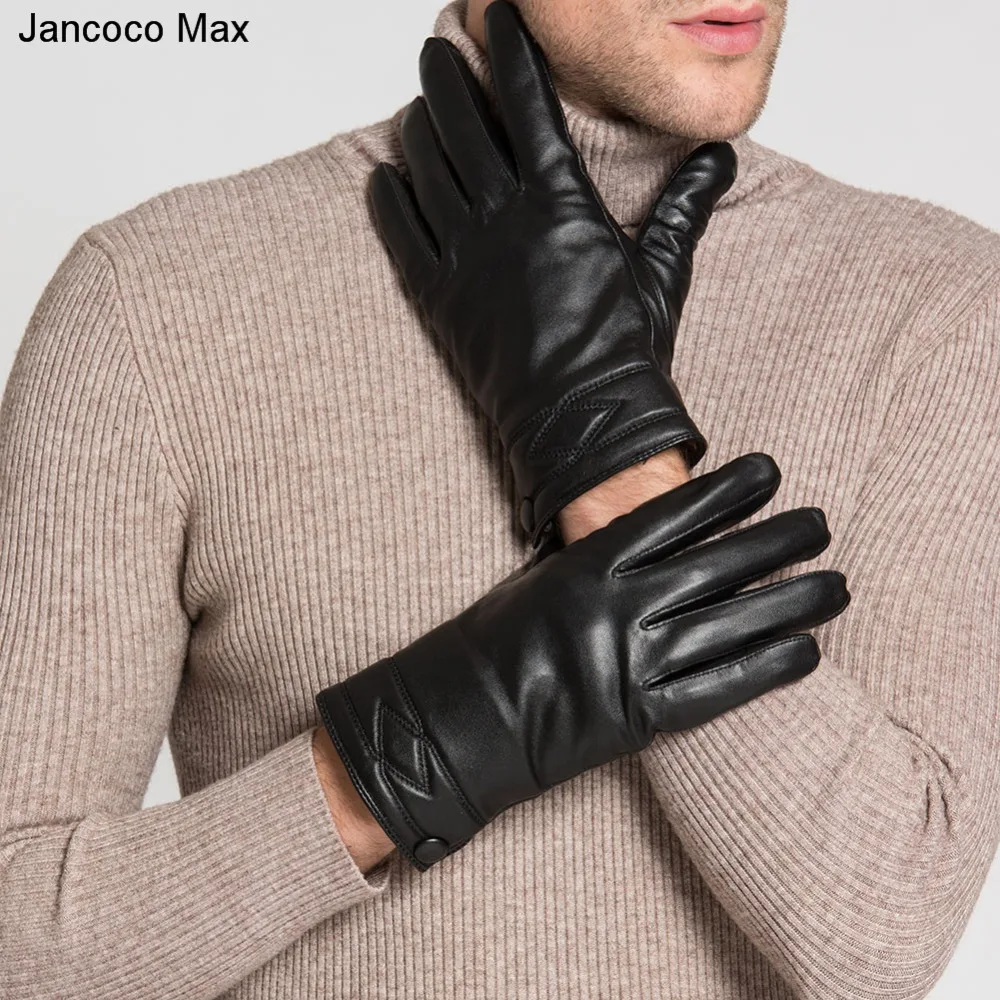 

Jancoco Max New Arrival Genuine Sheepskin Leather Gloves For Men Black Classic Style Spring Winter Warm Mittens S2061