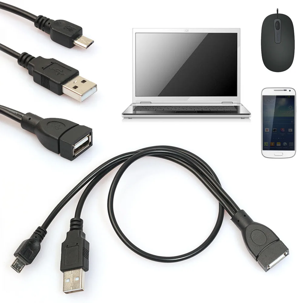 

Micro USB Host 12cm OTG Cable With 28cm USB Plug Power Adapter for All support Micro USB OTG devices