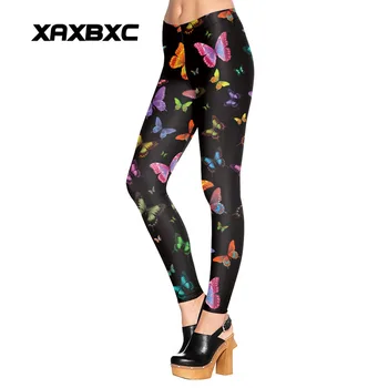 

1654 Sexy Girl leggins Rainbow Colorful Fly Butterfly Printed Polyester Elastic Slim Fit Fitness Women Leggings Pants Trousers