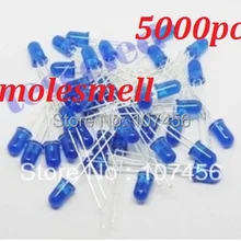 5000 шт 5 мм синий ультра яркий светодиодный рассеянный голубой свет светодиодный лампы Новая 5 мм Синий объектив светодиодный 5 мм Большой/широкоугольный светодиод лампа