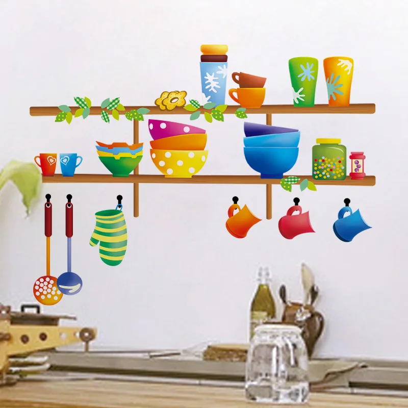 Kitchenware dishes cups pattern Wall Sticker home decor Kitchen Room stickers Vinyl Wall Art
