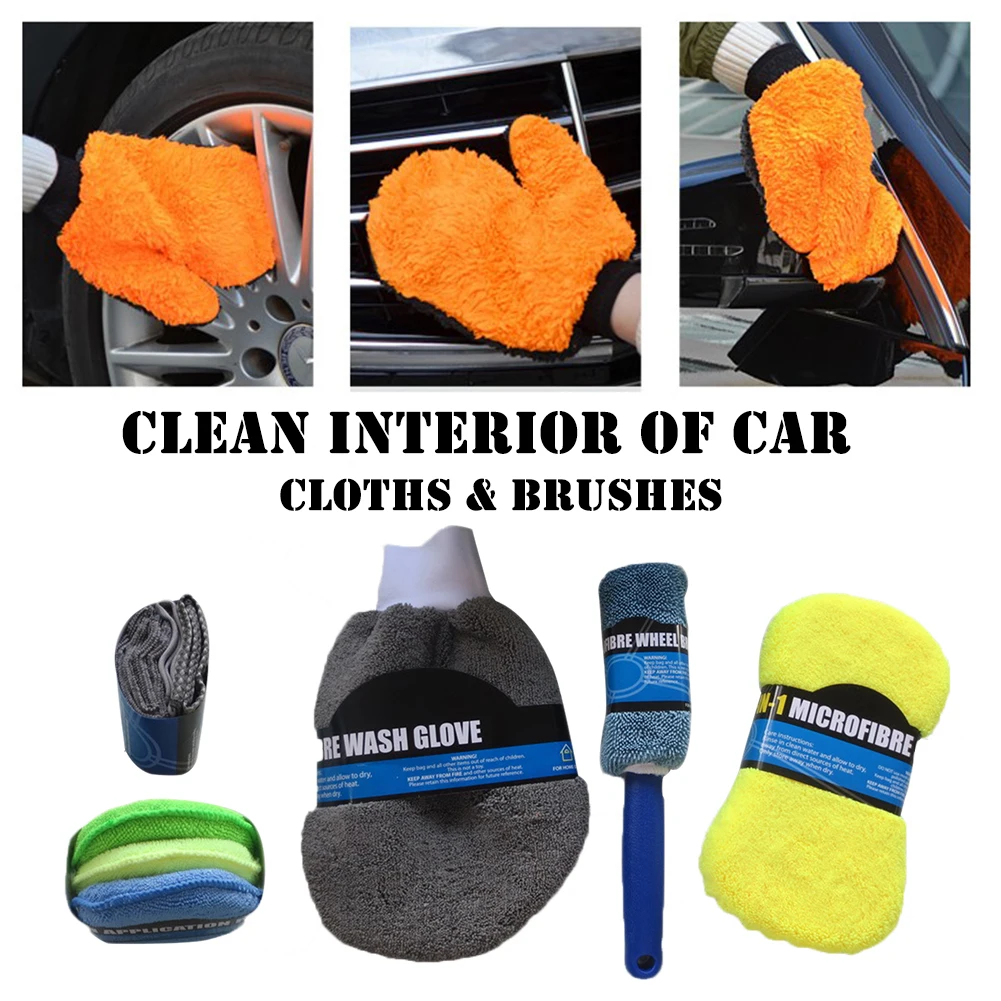 9 шт. из микрофибры, перчатки для мытья автомобиля колеса щетка для мытья Cleaning Kit включает полотенца из микрофибры Аппликатор колодки мыть