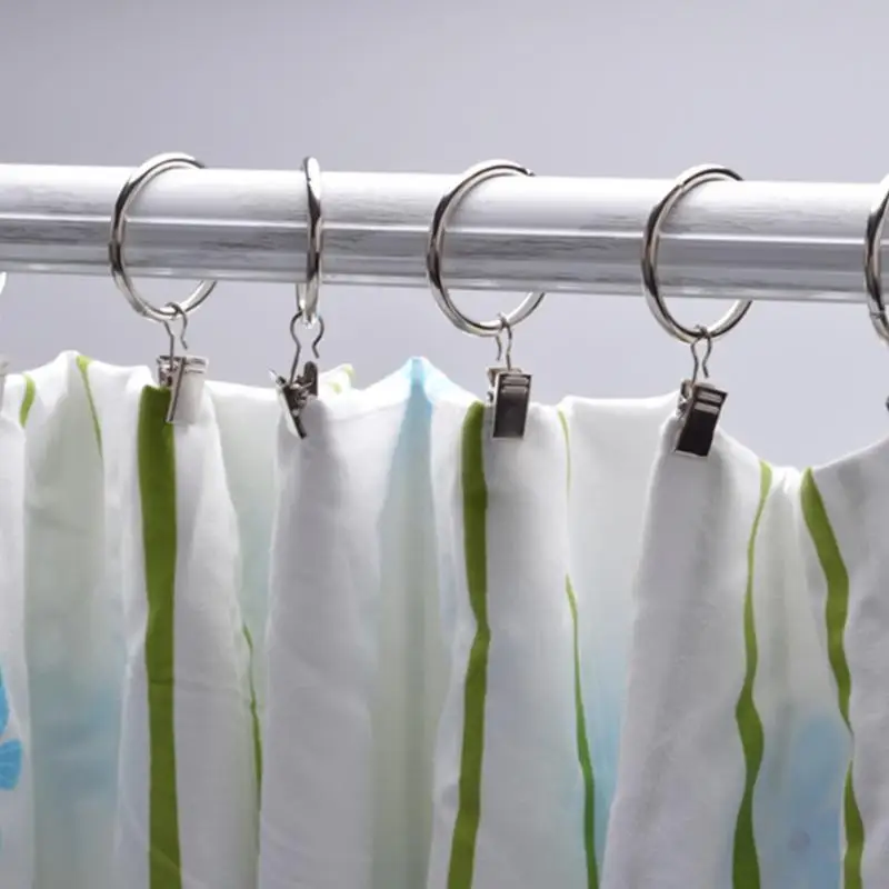 10PCS//SET METAL CURTAIN POLE ROD VOILE NET RINGS WITH CLIPS CLAMPS HANGING NEW