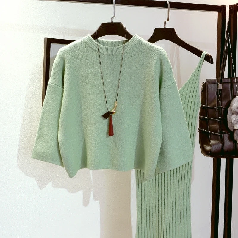 

Fashion Sweater Set Women's Two-piece Long Dress Pure Spring Autumn Korean Loose Sweaters