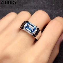 ZHHIRY подлинный натуральный голубой топаз 925 пробы Серебряное кольцо для мужчин настоящий драгоценный камень кольца драгоценные ювелирные изделия