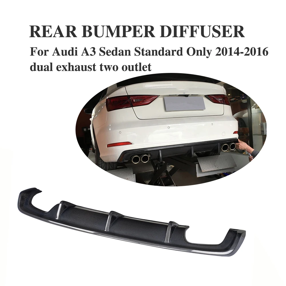 

Carbon Fiber Rear Diffuser Bumper Lip Spoiler for Audi A3 Standard Sedan 8V 4 Door 14-16 Non Sline Four Outlet Exhaust Diffuser