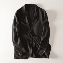 Мужской приталенный льняной блейзер с карманами, однотонные костюмы с длинными рукавами, Блейзер, куртка, верхняя одежда, джинсовые украшения на пуговицах, тонкие мужские блейзеры