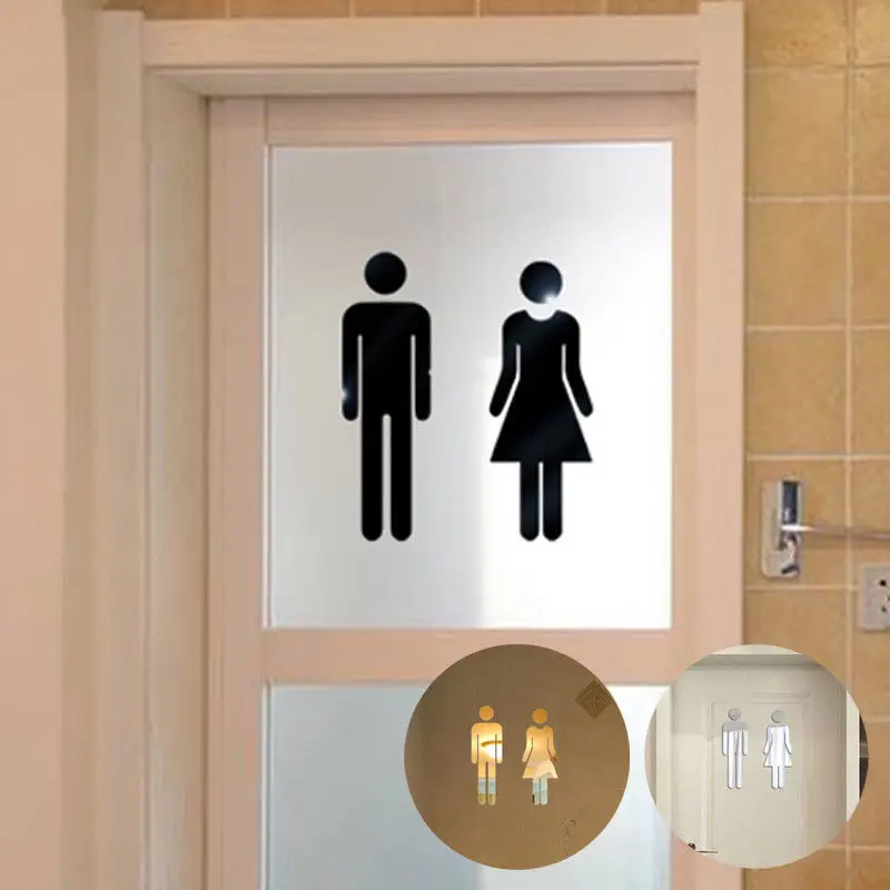 Acrylic Toilet Washroom Door Sign Sticker 3D Wall Sticker MEN &WOMEN Set Toilet/Bathroom/WC Adhesive Mirror Stickers Acrylic Toilet Washroom Door Sign Sticker 3D Wall Sticker MEN &WOMEN Set Toilet/Bathroom/WC Adhesive Mirror Stickers