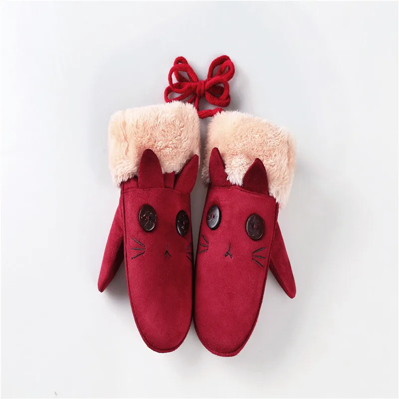 

Winter Gloves Kids Girls Boy Children Faux Suede Tuzki Rabbit Fur Twist Gloves with Full Finger Warm Mittens with Long Rope