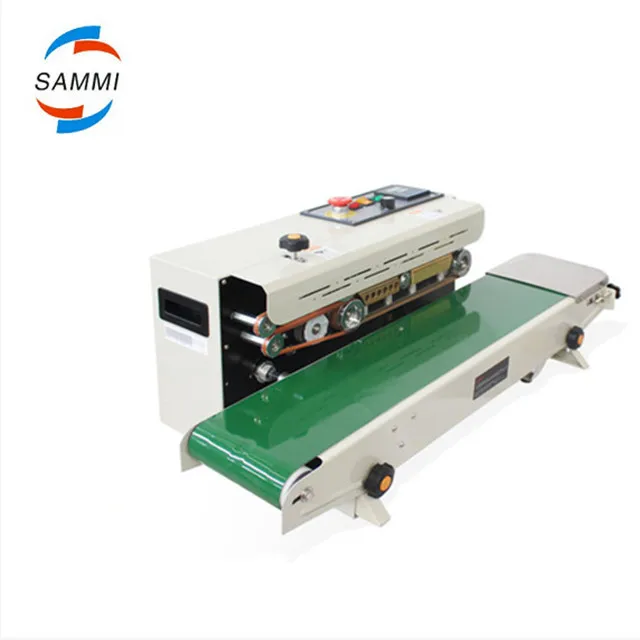 horizontal band sealer with batch coder printing continuous band heat sealing machine