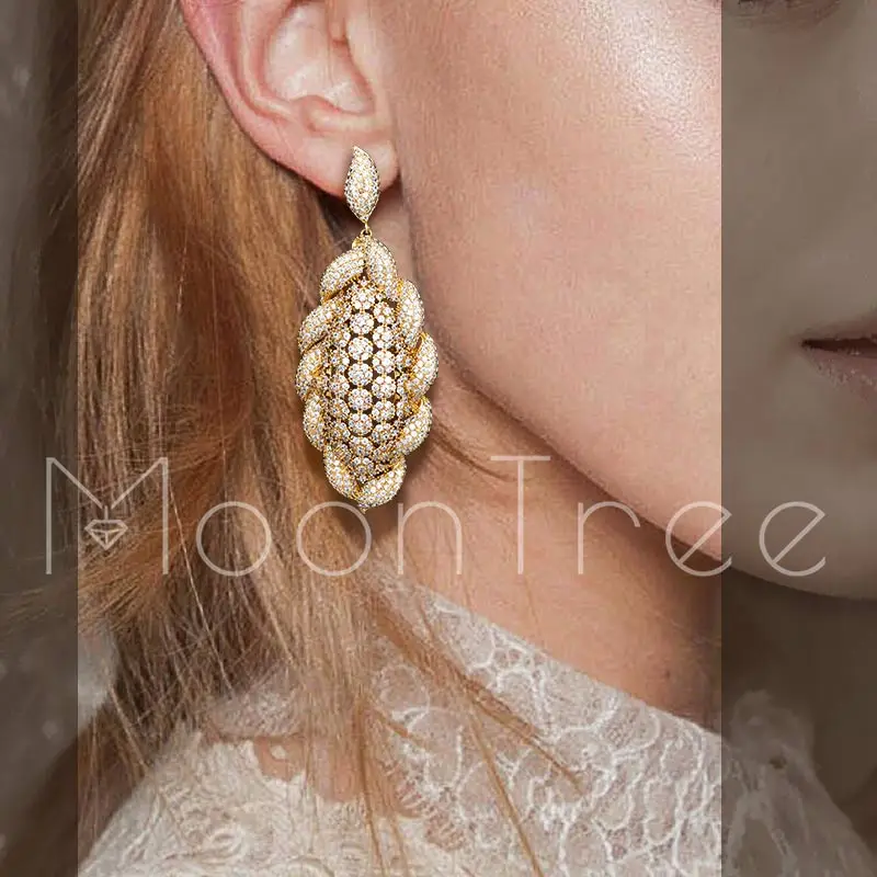 

MoonTree 70mm Luxury Flowers Full Mirco Pave Cubic Zircon Woman Ladies Gold Color Dubai Wedding Copper Jewelry Dangle Earring