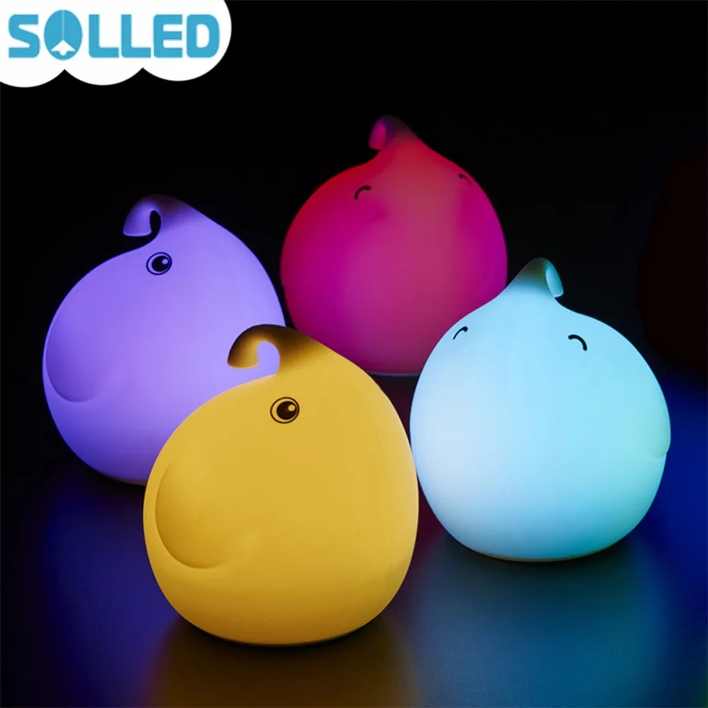 SOLLED Rechargeable Elephant Silicone Night Light Multicolor LED Night Lamp Color Changing Table