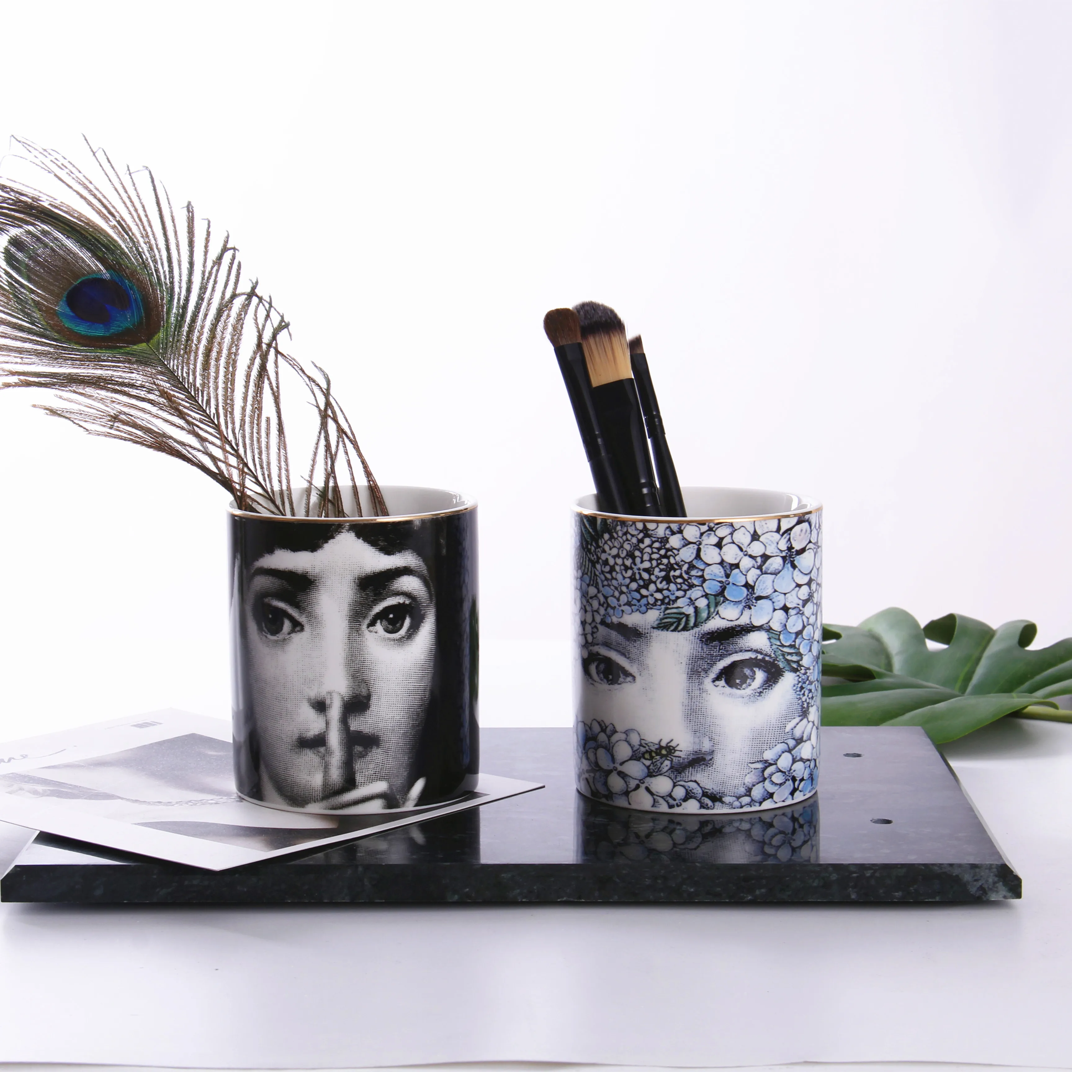 Nordic Vintage Ceramic Storage Cup Pop Art Makeup Brush Pencil Holder