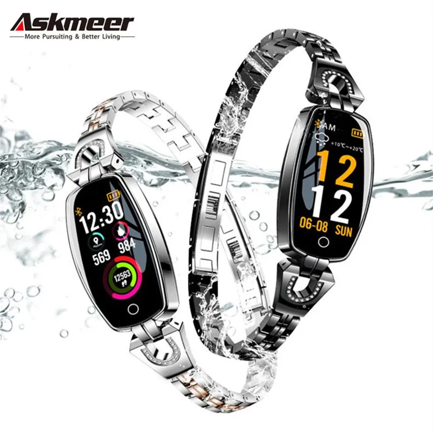 

ASKMEER H8 Women Smart Watch Fitness Bracelet Sport Waterproof Heart Rate Monitor Bluetooth For IOS Android Smartwatch Girl Gift